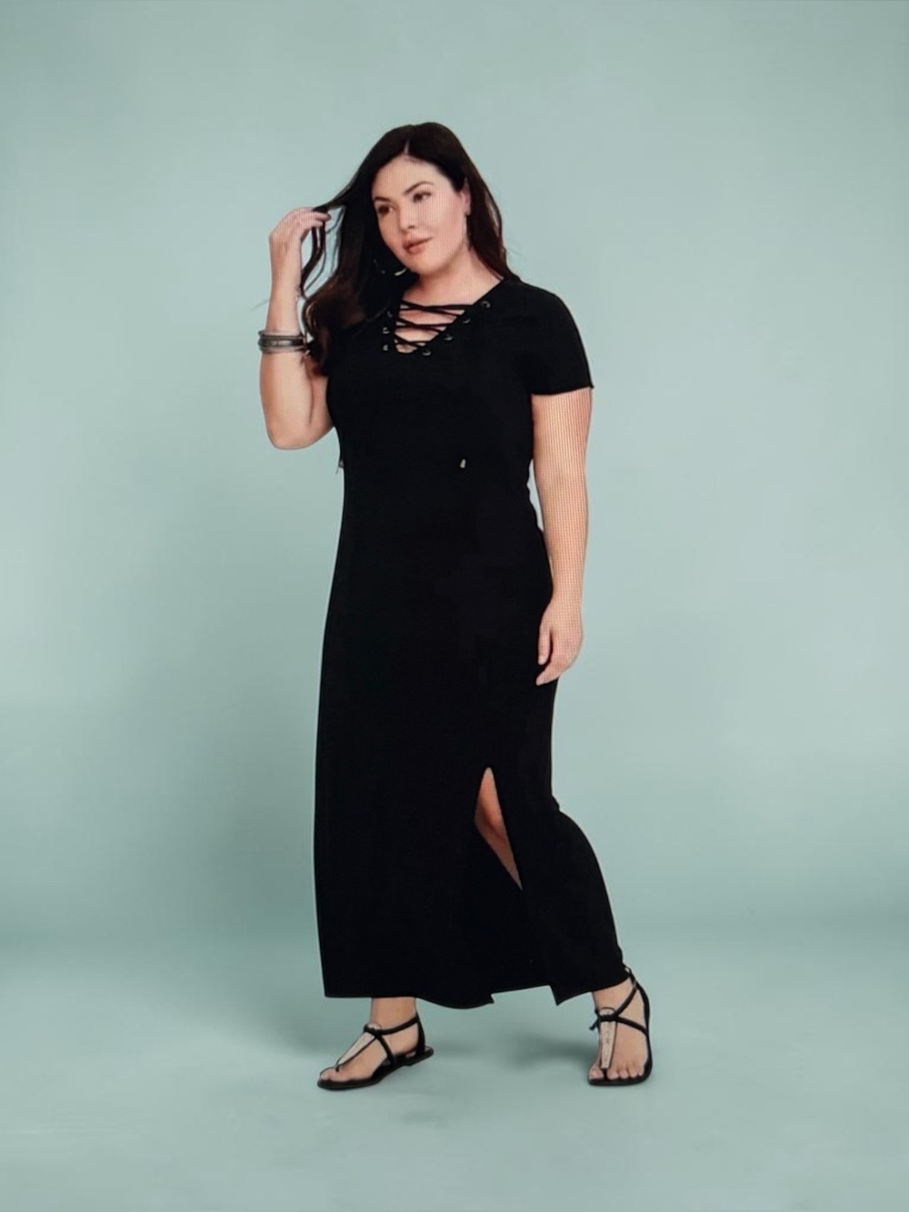 torrid Black Lace-Up Short Sleeve T-Shirt Maxi Dress sz 0 L 12 NEW